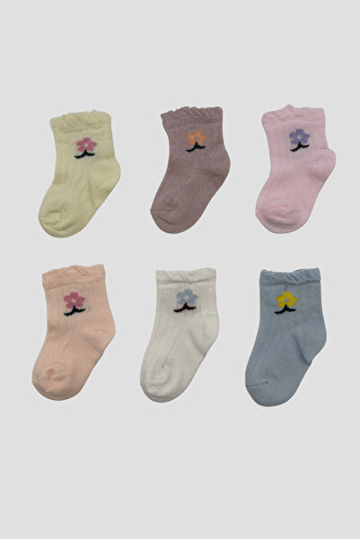 Defne Baby Newborn Baby Girl Floral Patterned Premium Cotton Booties Socks Set