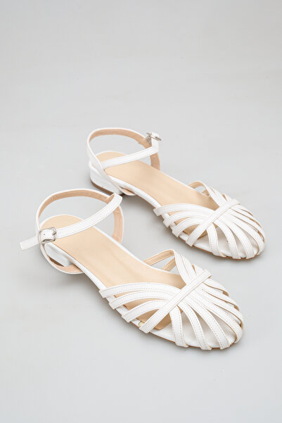 Bak Store White Women's Sandals with Kitten Heels and Ankle Strap