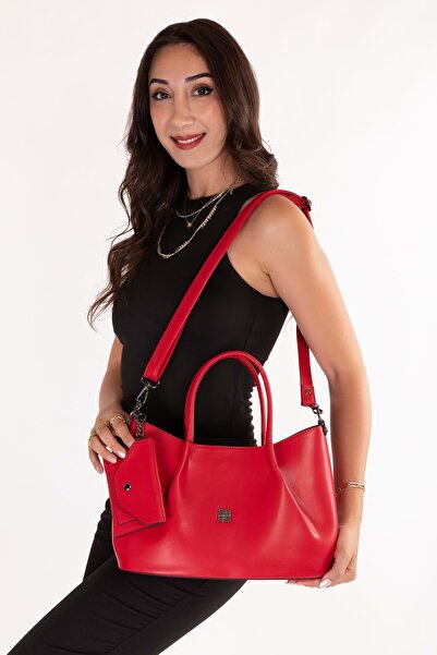 Gondol Women's Double Compartment Hand and Shoulder Bag Shb.2228 Red