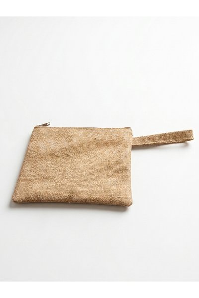 Zoe3 Style Women's Jute Straw Fabric Zippered Portfolio Clutch Handbag