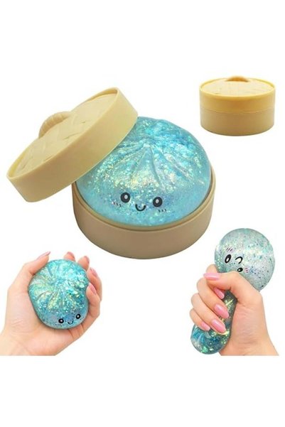 Squishy Glitter Dumpling Fidget Toy with Steamer Box, TPR Stress Relief -Multicolour 1pcs