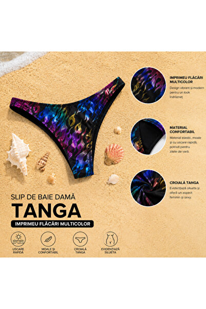 Nobrand Slip de baie damă tanga cu imprimeu flăcări multicolor,