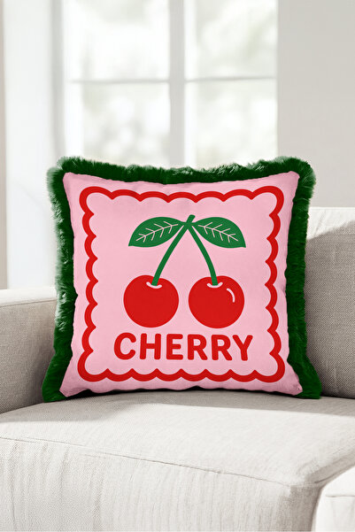 Evimde Bambaşka Cherry Themed Pop Art Retro Fringed Pillowcase-Fruit Figured ...