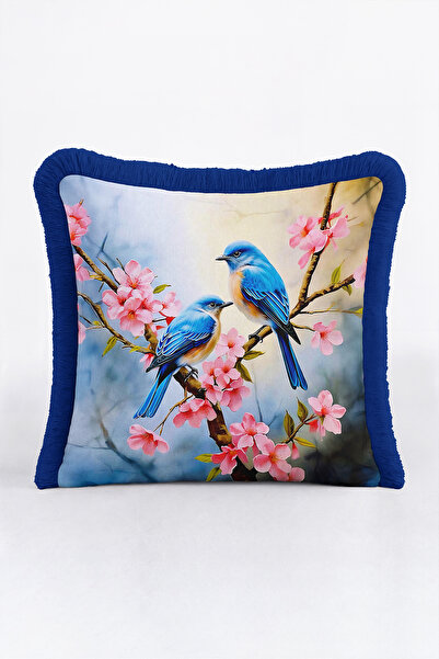 Evimde Bambaşka Birds and Flowers Spring Pattern Fringed Pillowcase - Sakura ...
