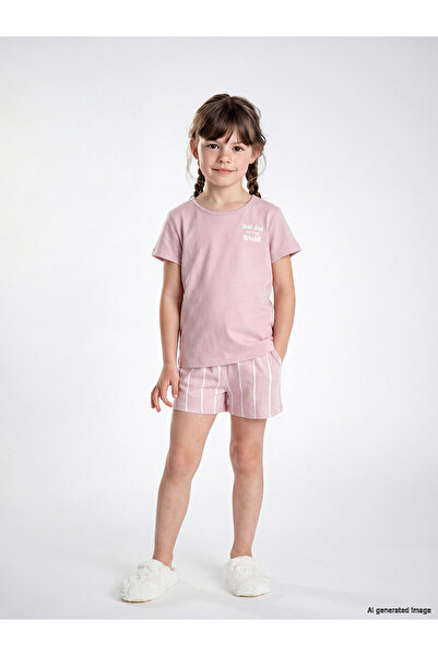 LC Waikiki Ozmarka New Season Crew Neck Printed Girls' Shorts Pajama Set