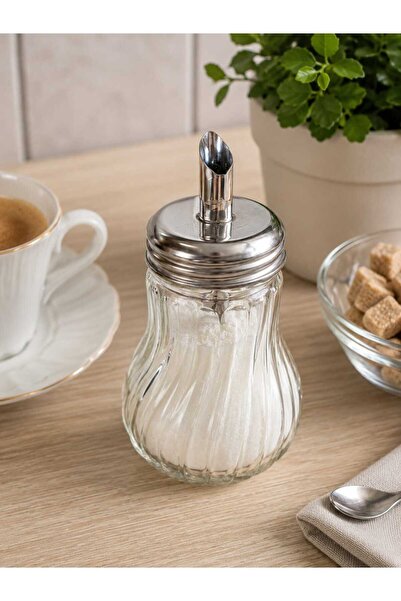 Home Glass sugar bowl with stainless steel dispenser