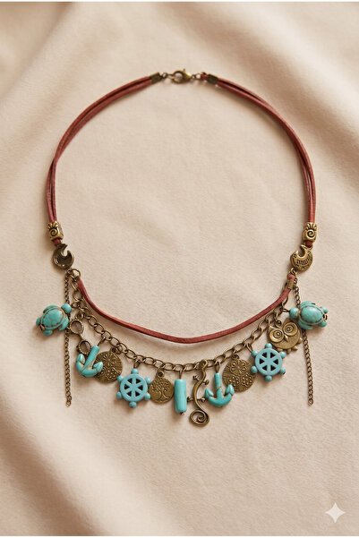 ZGNOVA Handmade Turquoise Natural Stone Figurines Detailed Leather Corded Authentic Necklace
