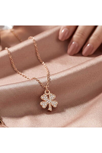 toptanhanem Trendy Clover Necklace - Elegant Necklace with Zircon Stones That...