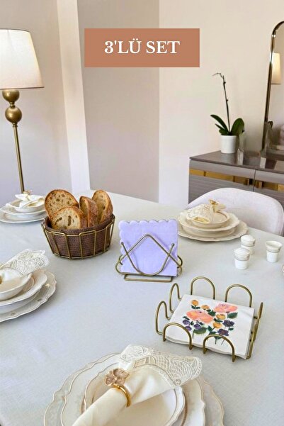 Edora Home Σετ 3 τεμαχίων Ματ χρυσό τετράγωνο θήκη χαρτοπετσέτας, Τριγωνική θ...