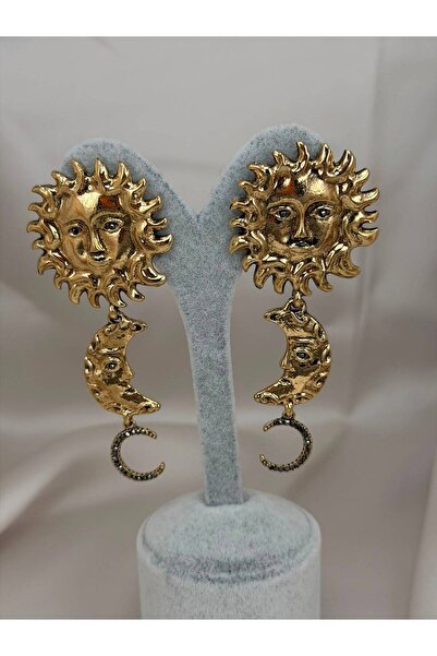ZS Aksesuar Women's Gold Color Sun Moon Figured Dangle Earrings Vintage Bohem...
