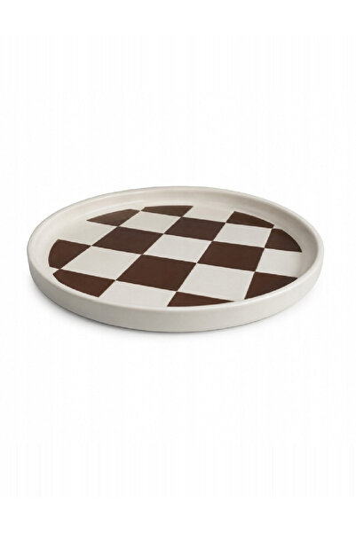 Evendi Plate, White/Dark Brown