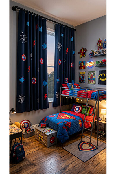 artwork Superheroes Marvel Patterned Children's Room Blackout Curtain Single ...