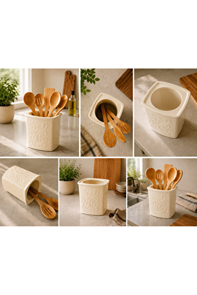 Lui Tasarım Ceramic Flower Patterned Cream Color Spoon Holder Bohemian Style ...
