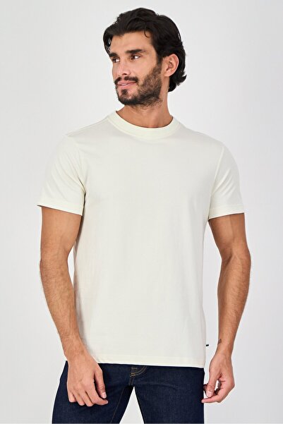 Ike Behar Men Crew Neck Short Sleeve Plain T-Shirt, Off White