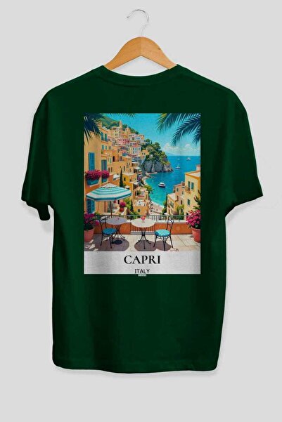 Ankhises Κάπρι Ιταλία Πράσινο Oversize Country City T-shirt με στάμπα στην πλ...