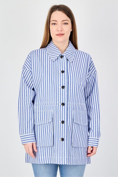vivere Women Stripe Shirt Jacket, Multicolor