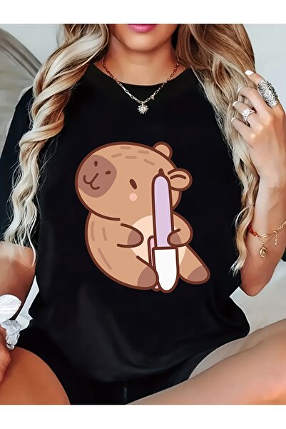 212Wear Women'S Capybara Graphic T-Shirt - Soft cotton, Casual Crew Neck, Sho...