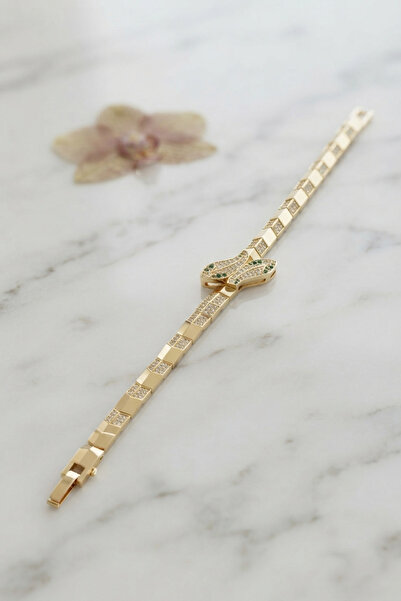 OGHAMAY Gold Color Brass Zircon Stone Snake Model Women's Bracelet