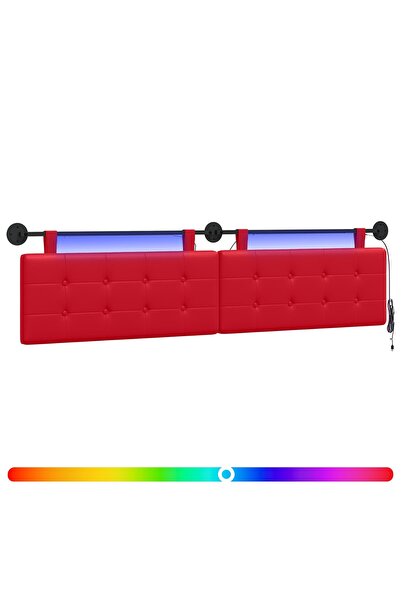 vidaxl Tăblie de pat suspendată Cu lumină LED Roșu Piele artificială