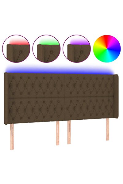 vidaxl Tăblie de pat cu LED, maro închis, 183x16x118/128 cm, textil