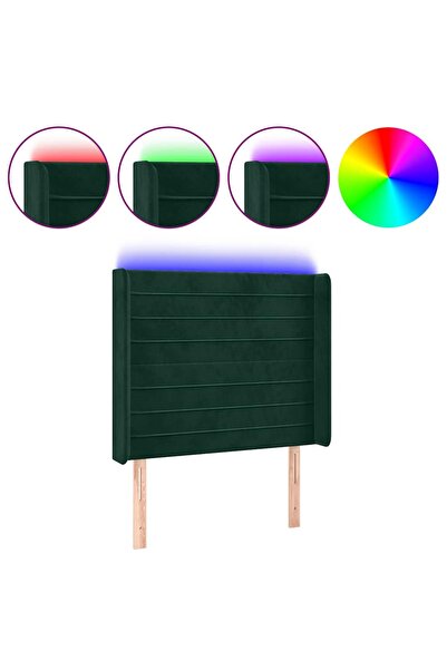 vidaxl Tăblie de pat cu LED, verde închis, 93x16x118/128cm, catifea