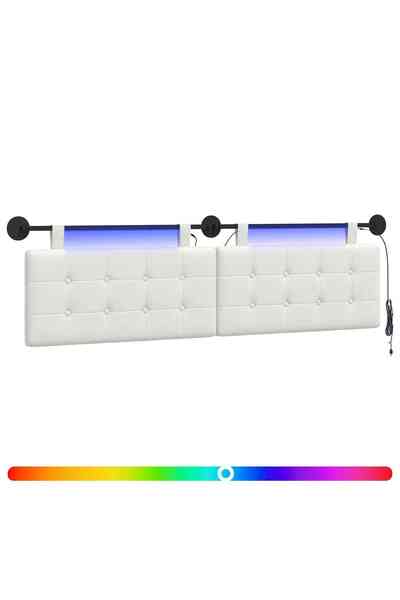 vidaxl Tăblie de pat suspendată Cu lumină LED Alb Piele artificială