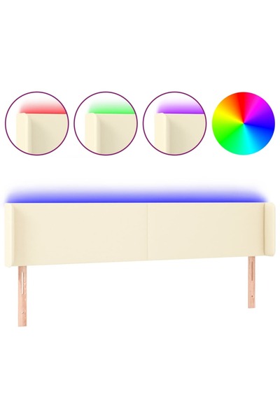 vidaxl Tăblie de pat cu LED, crem, 163x16x78/88 cm, piele ecologică