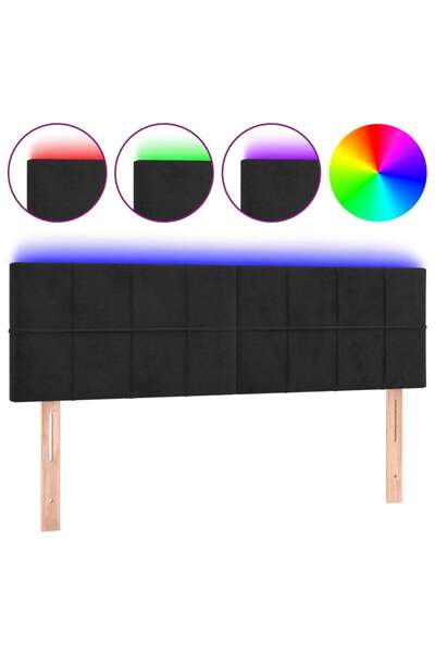 vidaxl Tăblie de pat cu LED, negru, 144x5x78/88 cm, catifea