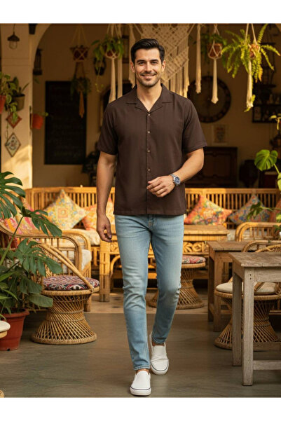 TRULOOM By Styli Men Coffee Brown Solid Relaxed Fit Shirt