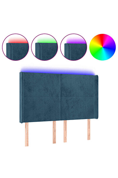 vidaxl Tăblie de pat cu LED, albastru închis, 147x16x118/128cm catifea