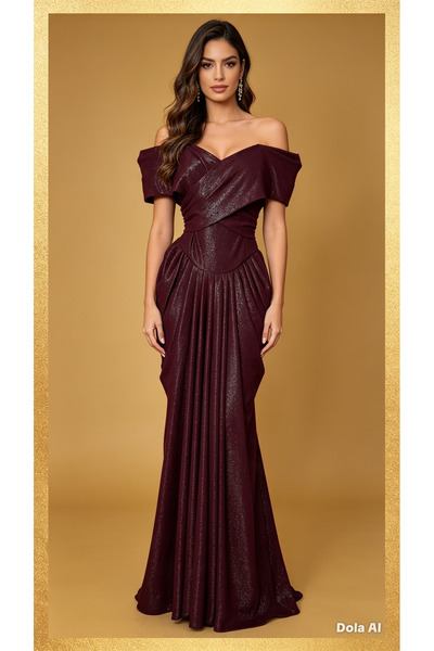 shahad fashion Classic Royal Burgundy Style Evening Dress