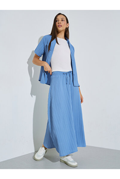 Styli Blue Textured Shirt And Skirt Co-Ord Set