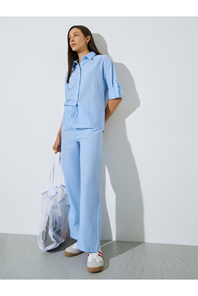 Styli Blue Striped Shirt And Pants Co-Ord Set