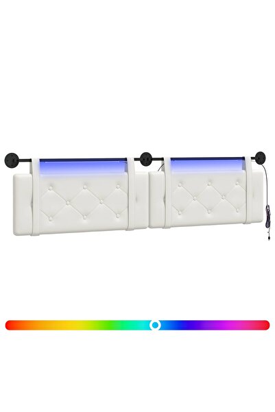 vidaxl Tăblie de pat suspendată Cu lumină LED Alb Piele artificială