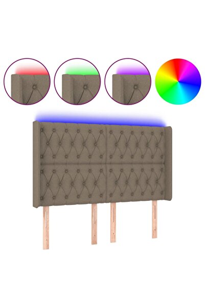 vidaxl Tăblie de pat cu LED, gri taupe, 147x16x118/128 cm, textil