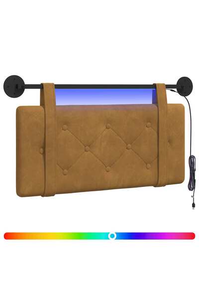 vidaxl Tăblie de pat suspendată Cu lumină LED Maro Catifea