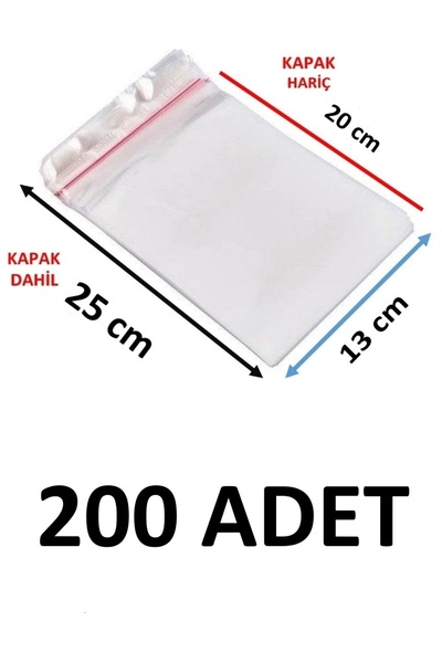 MTKardeşler 200 قطعة 13×20+5 سم أكياس جيلاتينية شفافة لاصقة