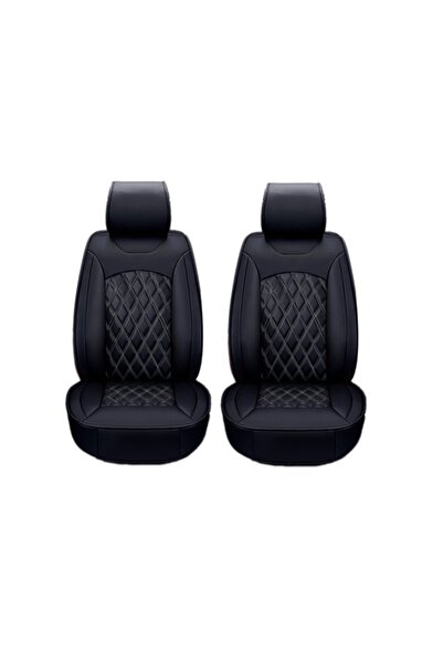 DELUXETUNING Set 1+1 Huse Scaune Auto Premium Lux Piele Ecologica, Negru cu c...