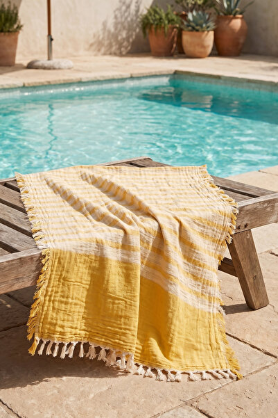 cottoncloth Multi-Purpose 2-Layer Striped Tasseled Muslin Beach and Bath Pesh...