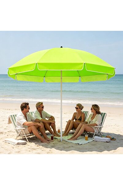 KMT Umbrelă de plajă 160 cm diametru cu strat argintiu anti-UV, stâlp metalic...