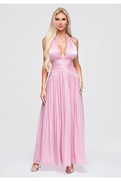 Larica Women's Maxi Dress, Flared Design, Deep Neckline LA-OM-DLR414