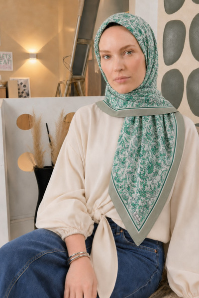 BONASERA EŞARP Women's Scarf Cotton Patterned Casual 95X95 cm