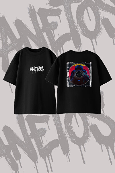 Anetos تي شيرت The Weeknd_97 مصنوع من القطن الأسود المطبوع من الخلف بمقاس كبير