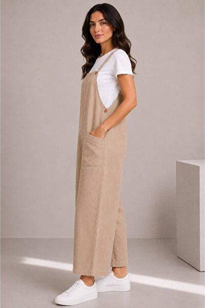 Rouge basıc Ayrobin Jumpsuit with Straps and Pockets