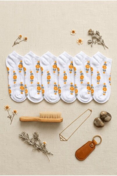 hadiora Women's White Floral Patterned 6-Piece Booties Socks Set - Embroidere...
