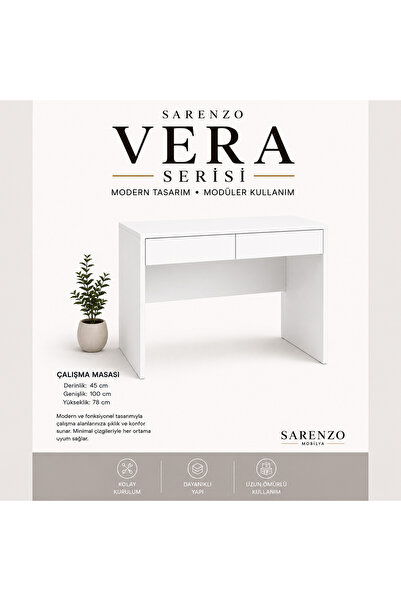 Sarenzo Vera Çalışma Masası Beyaz Modern Makyaj Masası