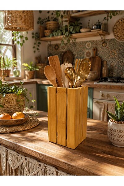 elif aksesuar Bamboo Wooden Upright Spoon Holder