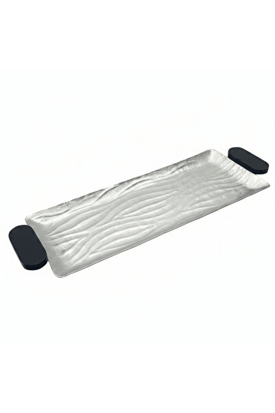 AKDC Luhpar Wave Textured Aluminum Rectangular Tray with Black Wooden Handles...