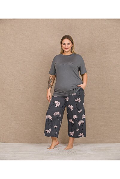 ZEYCEN Women's Plus Size Floral Patterned Short Sleeve Viscose Comfortable Pa...