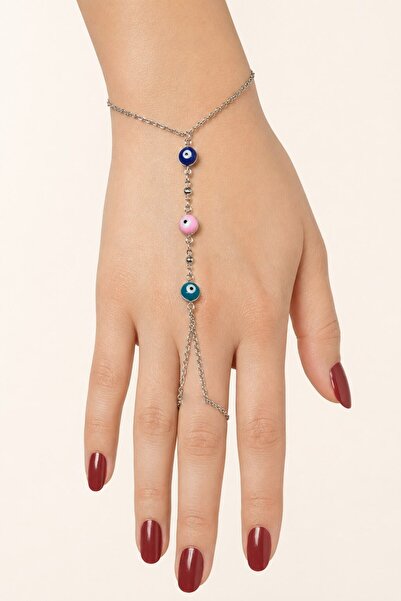 X-Lady Accessories Gümüş Renk Sıralı Göz Nazar Çelik Şahmeran - 3901